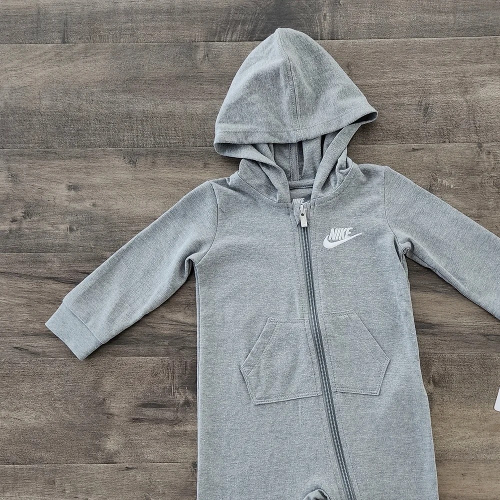 Nike 12M Zip Front Hooded Coveralls Gray NWT